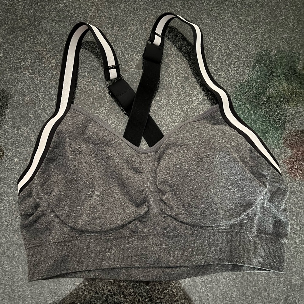Gray Sports Bra with Striped Straps